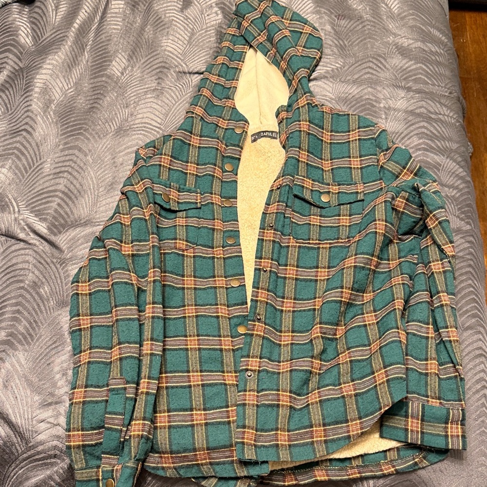 Zaful Green Plaid Hooded Jacket